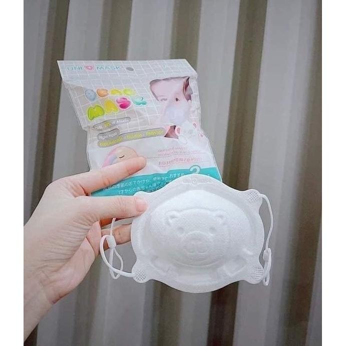 Set 3 chiếc Khẩu trang 3D hình gấu Uni Mask cho bé sơ sinh từ 0-3 tuổi