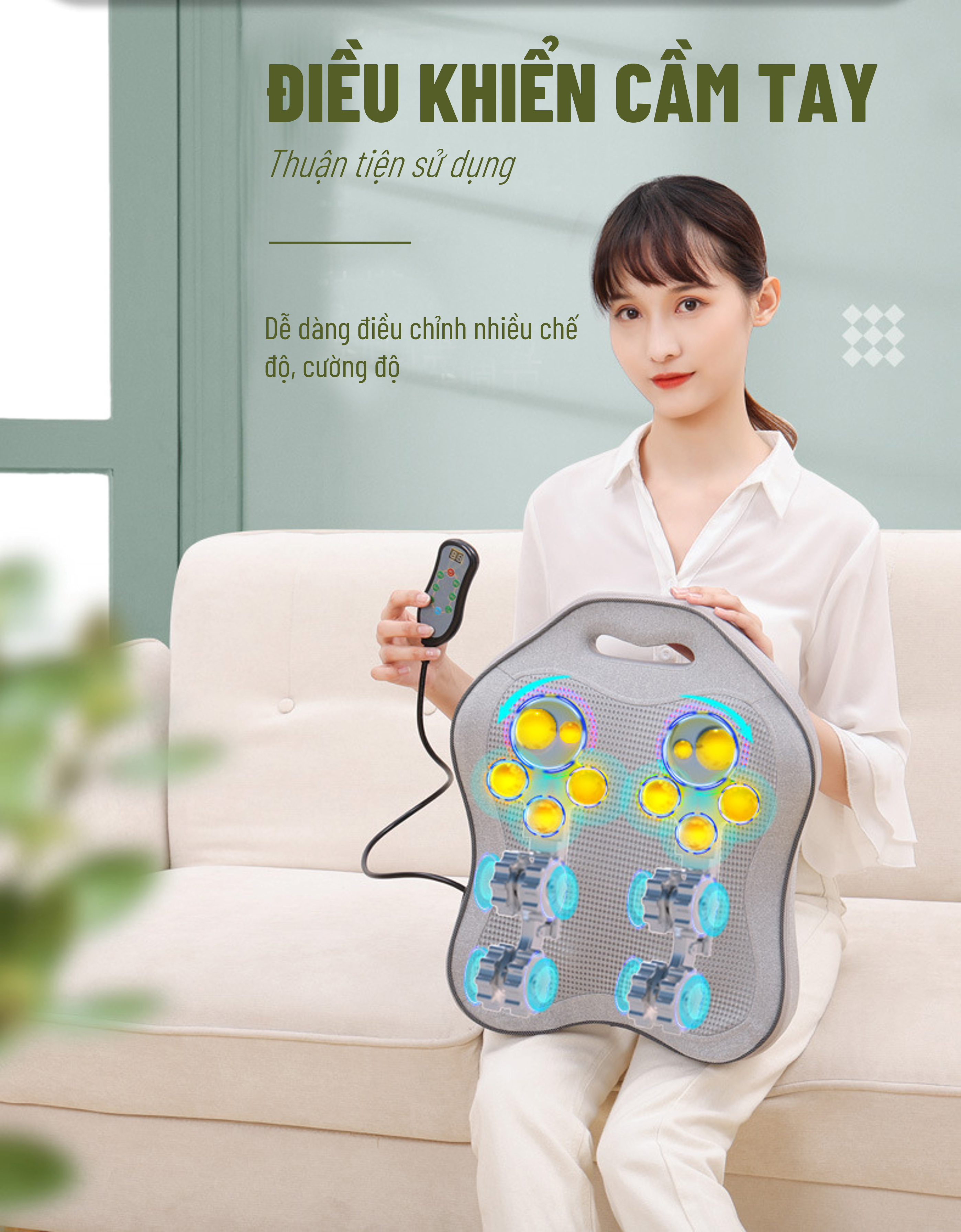 Gối Massage Hồng Ngoại đèn led 7 màu MODEL 2021 - Giúp Mát Xa Vai, Cổ, Gáy, Cột Sống Lưng Đa Năng Kết Hợp Với Chế Độ Rung Và Nhiệt - Chất Liệu vải nỉ cao cấp