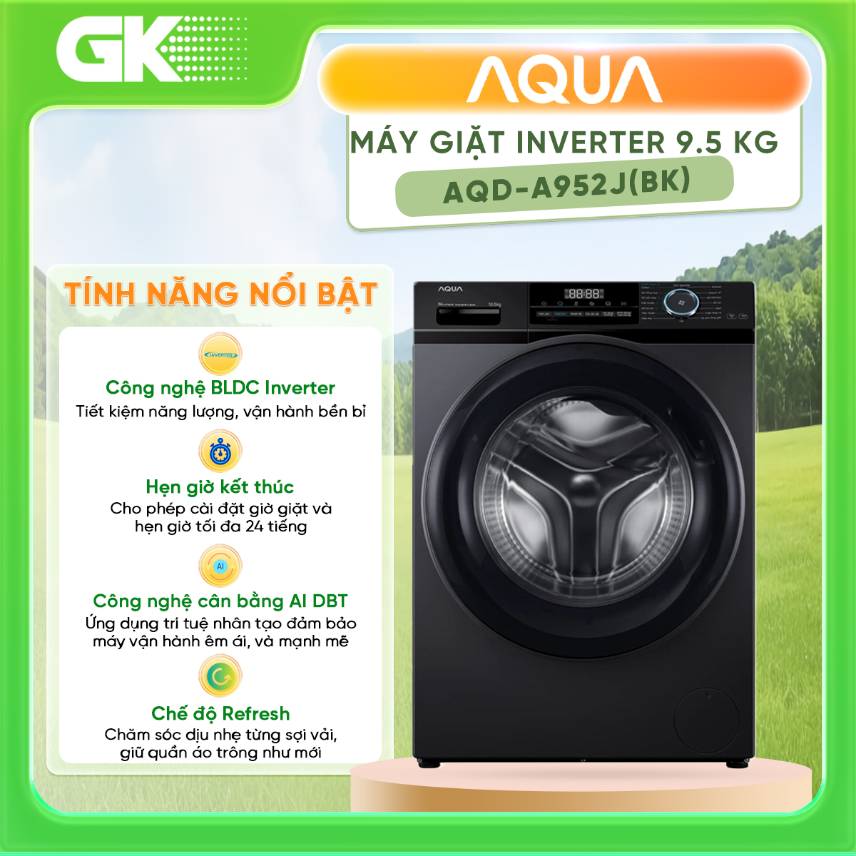 Máy giặt Aqua Inverter 9.5 kg AQD-A952J(BK) - Hàng chính hãng