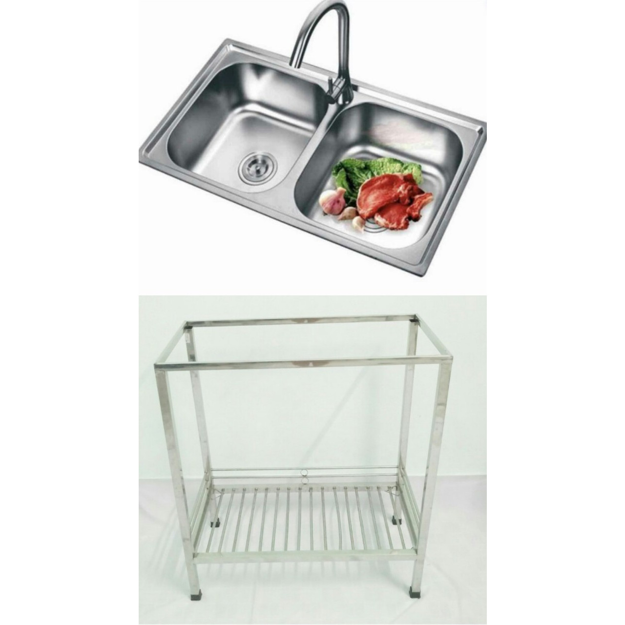 CHẬU RỬA CHÉN INOX CAO CẤP CÓ CHÂN + VÒI RỬA