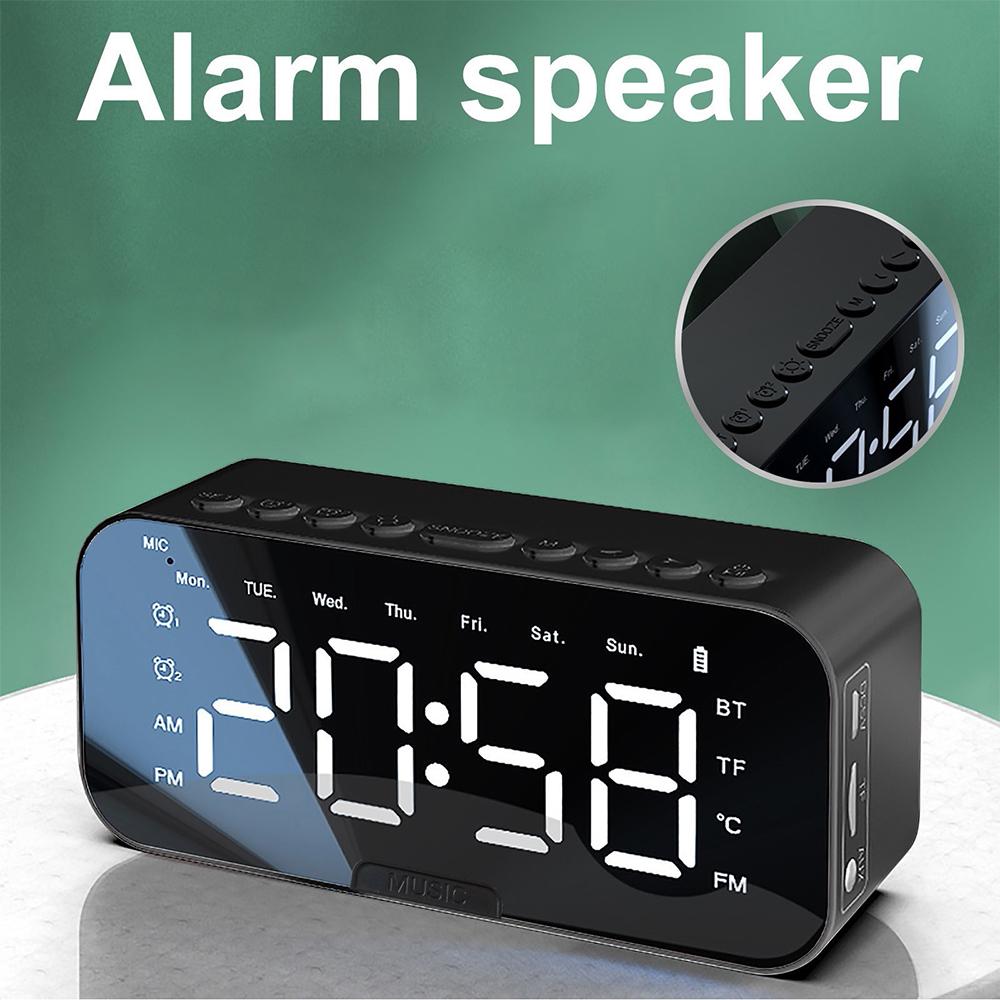 Loa Bluetooth không dây Mini Gương di động Đồng hồ báo thức kép LED Trình phát nhạc FM Radio Desktop Clow Clow