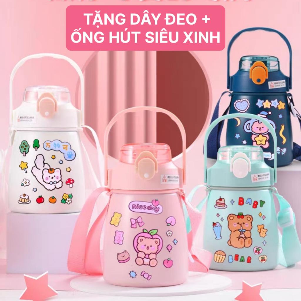 BÌNH NƯỚC GIỮ NHIỆT LÕI INOX 304 KHÔNG GỈ AN TOÀN ĐÁNG YÊU CÓ ỐNG HÚT TẶNG KÈM STICKER DÁN NGỘ NGHĨNH