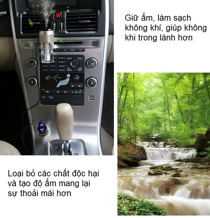 Thiết bị tạo độ ẩm trên ô tô đa năng không gây tiếng ồn BC20 ( Giữ ẩm, làm sạch không khí giúp không khí trong lành hơn.. - Tặng kèm 02 nút kẹp cao su giữ dây điện cố định )