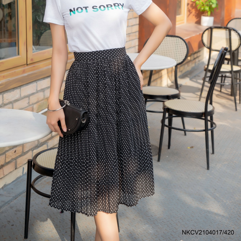 Chân Váy Nữ Công Sở UK Fashion Xếp Ly Dáng Xoè Cạp Chun Đứng, Chất Chiffon Hai Lớp Mềm Mịn, Nhẹ Nhàng NKCV2104017