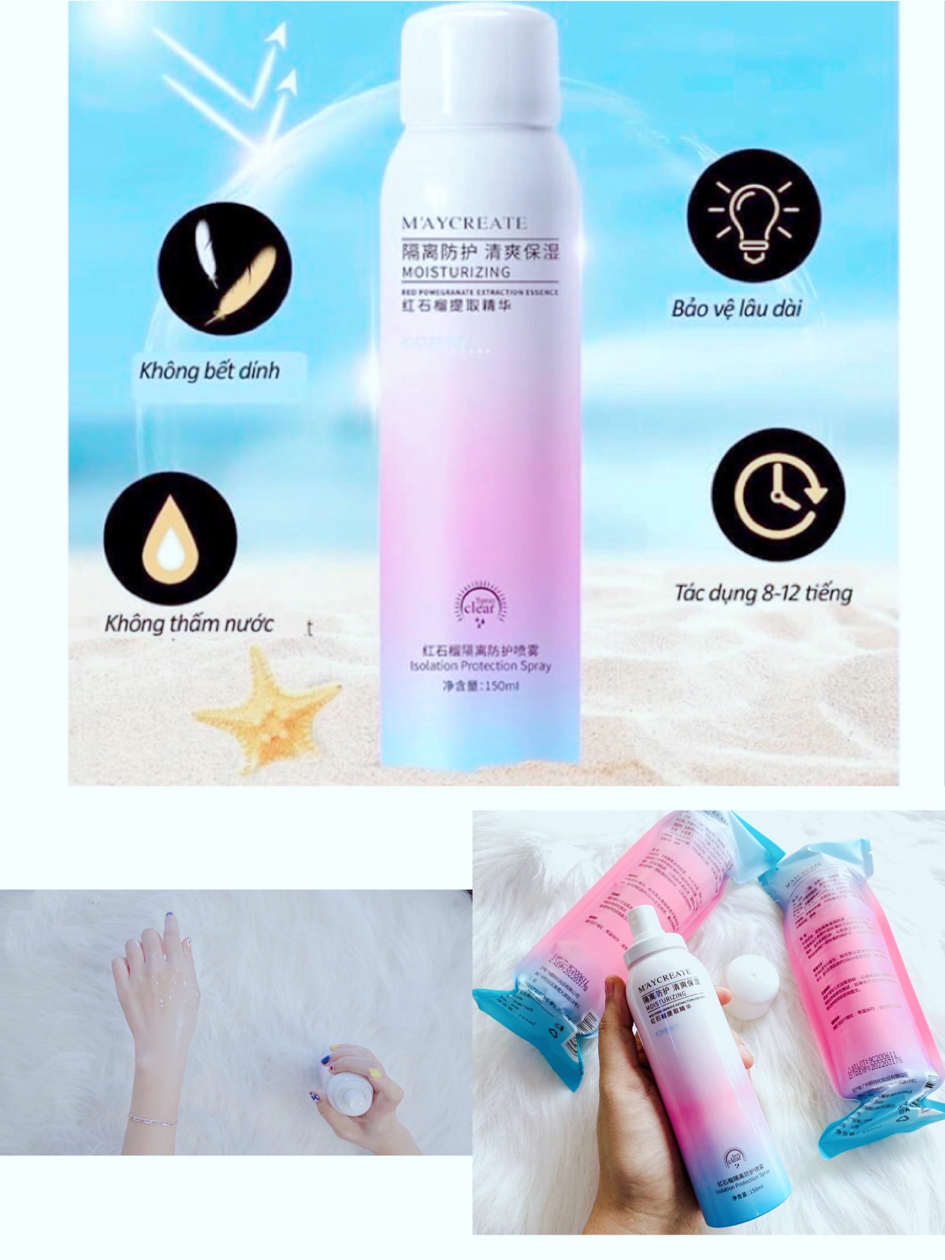 Chai MAYCREATE Chống Nắng Trắng, Chất Xịn 150ml Hàng Chính Hãng