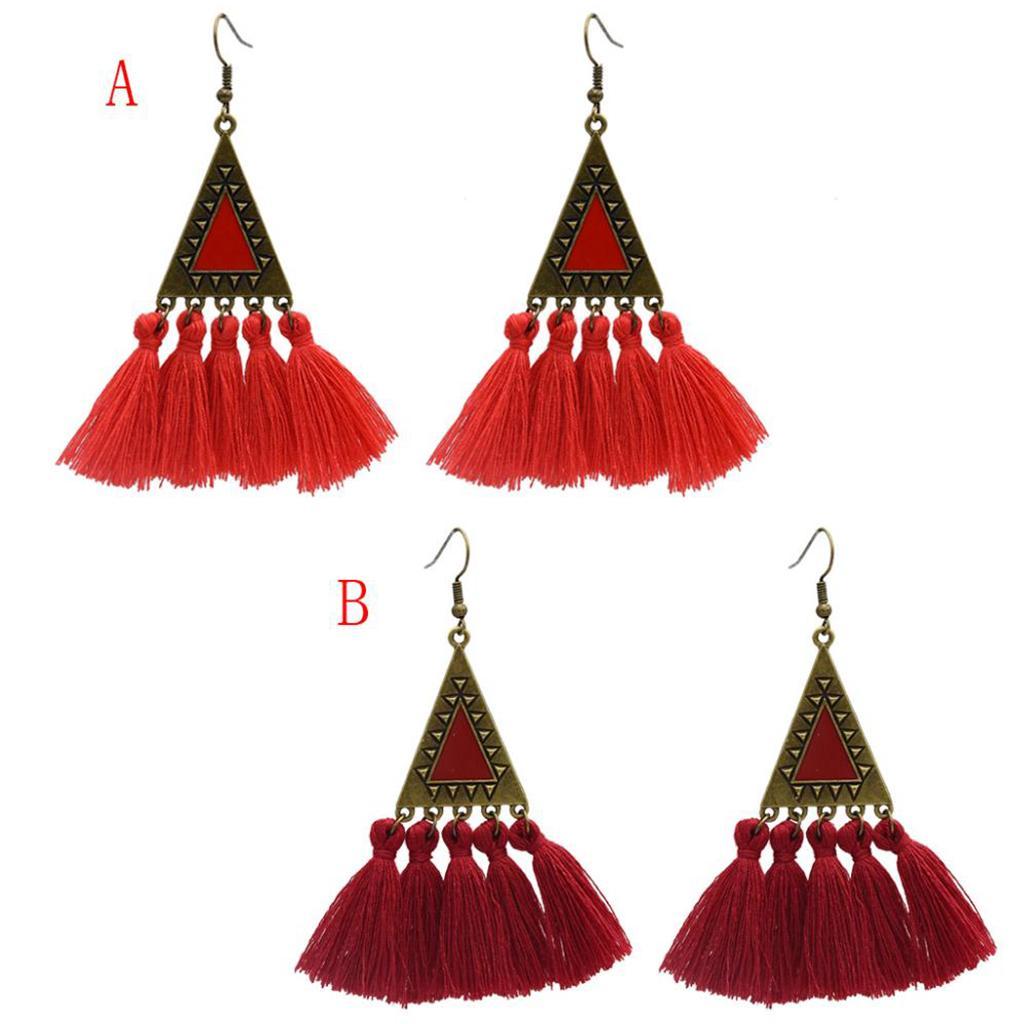 Vintage Fringe Tassel Earrings Bohemian Dangle Stud Women Jewelry Red