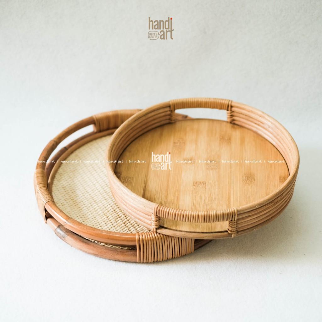 Khay song mây tròn - Khay trà bằng mây - Rattan round tray (5x35cm)