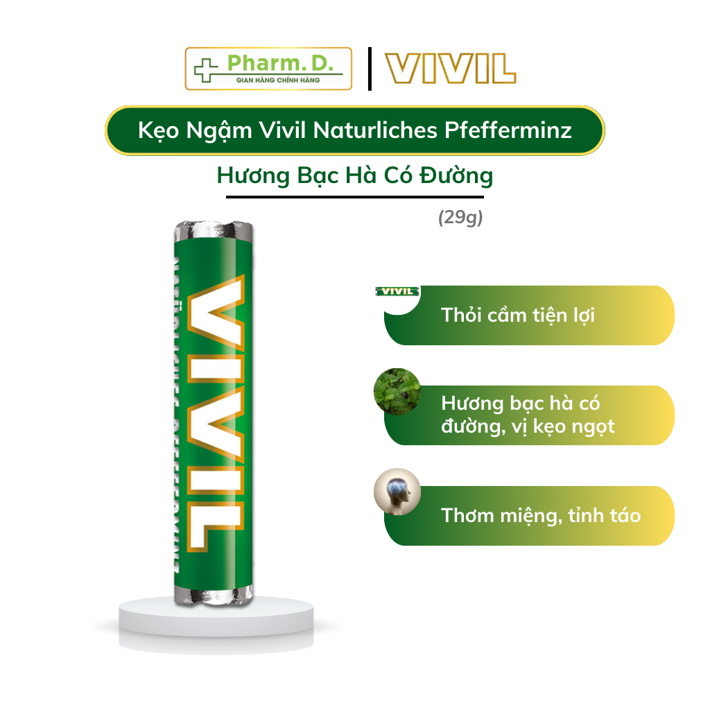 Kẹo Ngậm VIVIL Hương Bạc Hà Hỗ Trợ Sức Khỏe, Giảm Ho