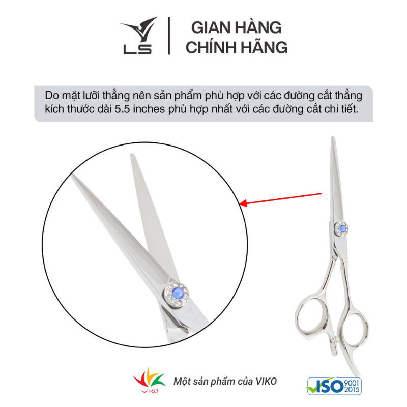 Kéo cắt tóc LS lưỡi thẳng quai offset vênh đỡ ngón cố định PFL