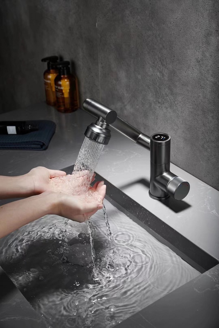 Vòi lavabo nóng lạnh đồng mạ PVD cao cấp xoay 720độ
