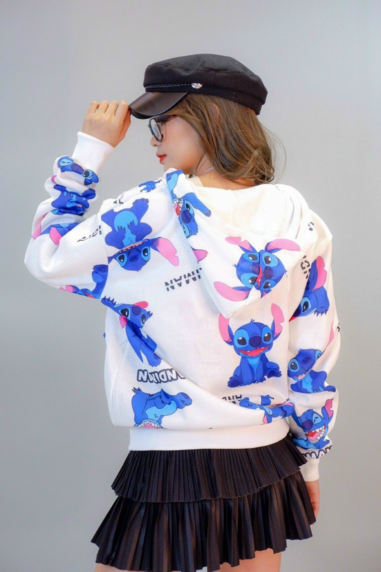 Áo Khoác Nỉ From Rộng Có Dây Kéo In Hình Stick 3D, Áo Khoác Có 2 Màu Unisex