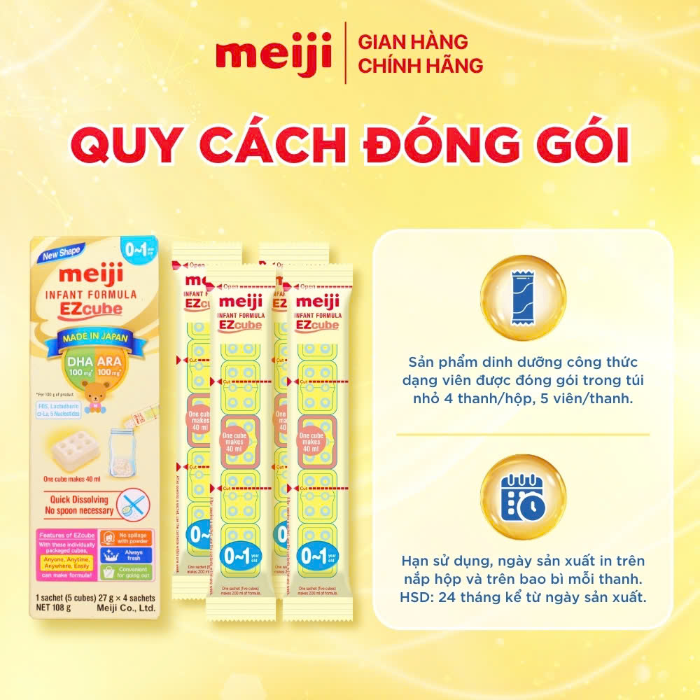 Sản Phẩm Dinh Dưỡng Công Thức Meiji Infant Formula EZcube - Nhập khẩu chính hãng (108g)
