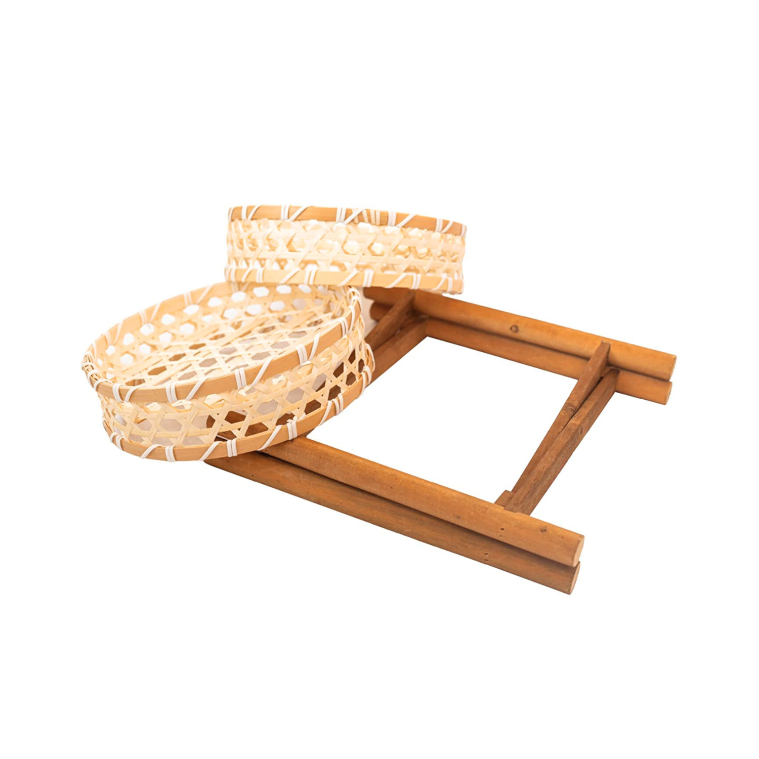 Bộ rổ tre đan tròn 2 tầng