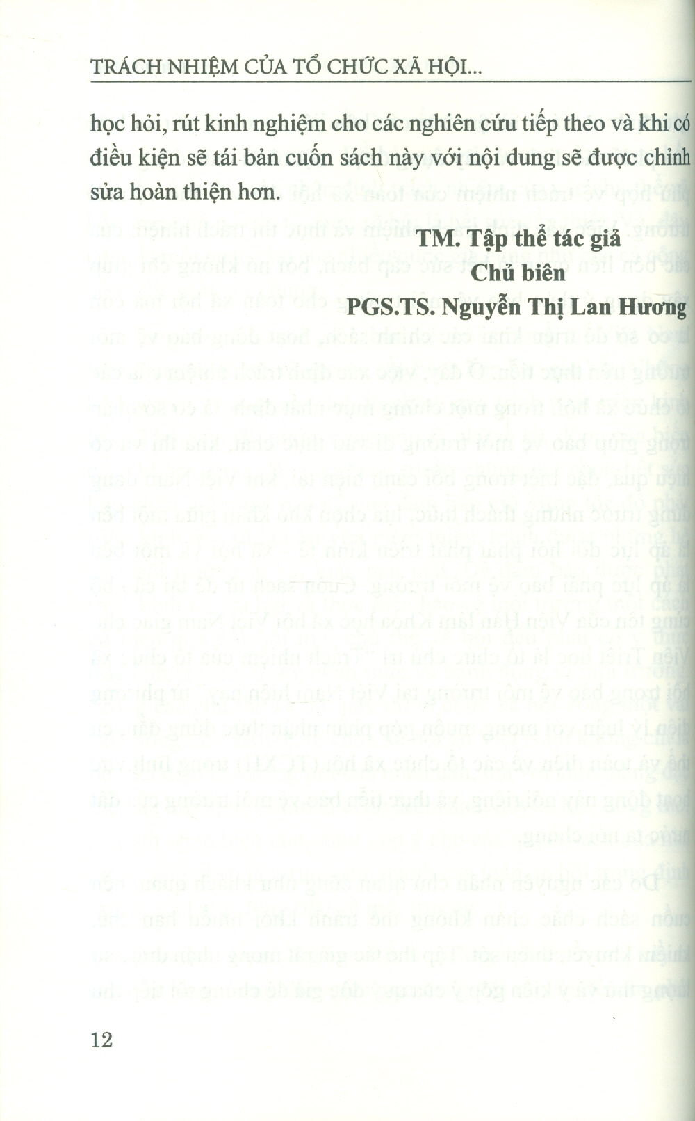 Trách Nhiệm Của Tổ Chức Xã Hội Trong Bảo Vệ Môi Trường Tại Việt Nam Hiện Nay (Sách Chuyên Khảo)