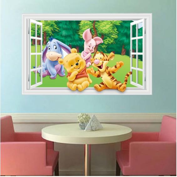 Decal trang trí khung cửa sổ Gấu Pooh và những người bạn khi còn nhỏ