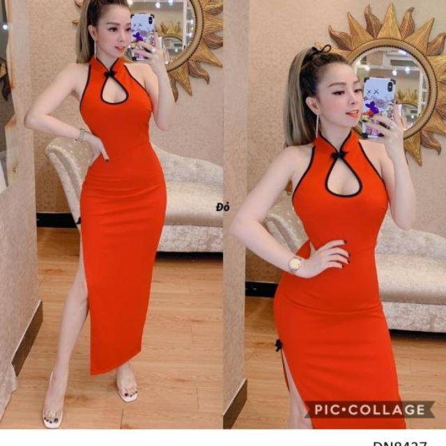 Đầm sườn xám khoét giọt nước sexy