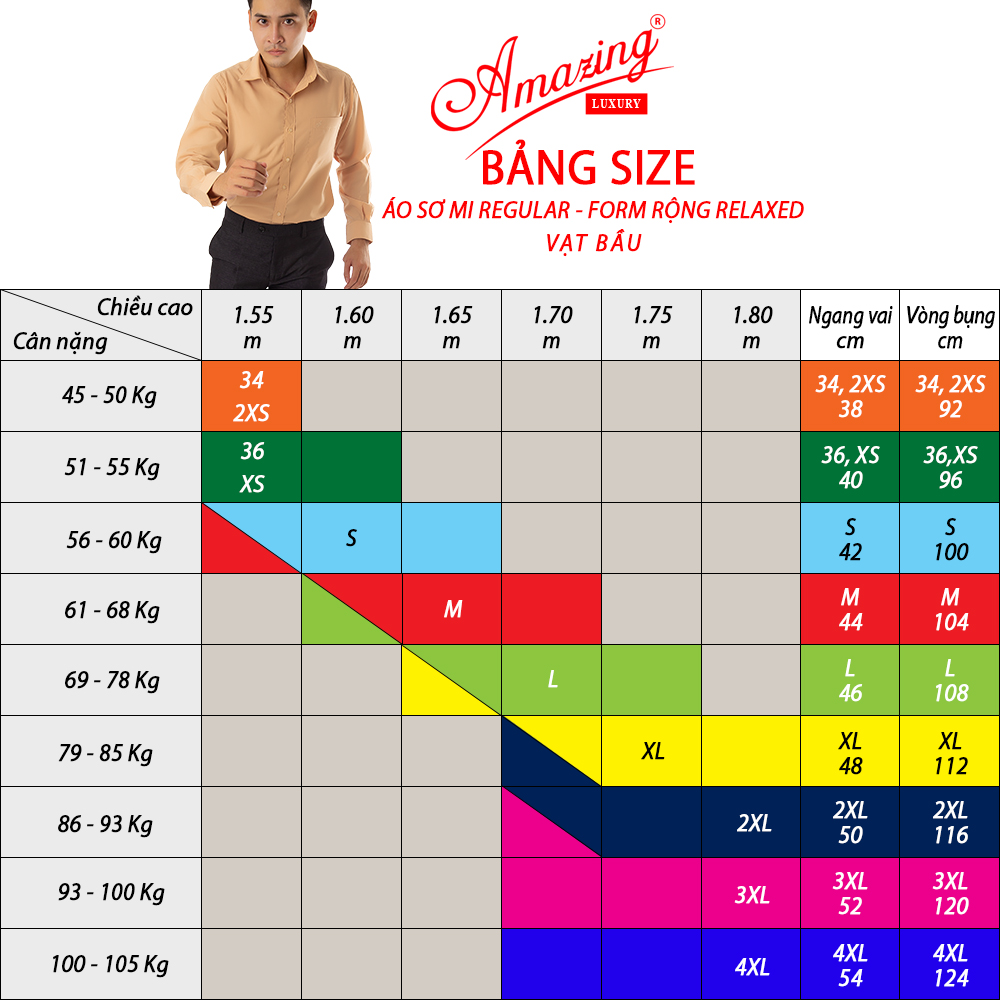 Áo sơ mi nam màu trơn Amazing, tay dài, vải KT silk mềm mát, form regular thân suông, thời trang công sở trung niên, có tới size 100kg