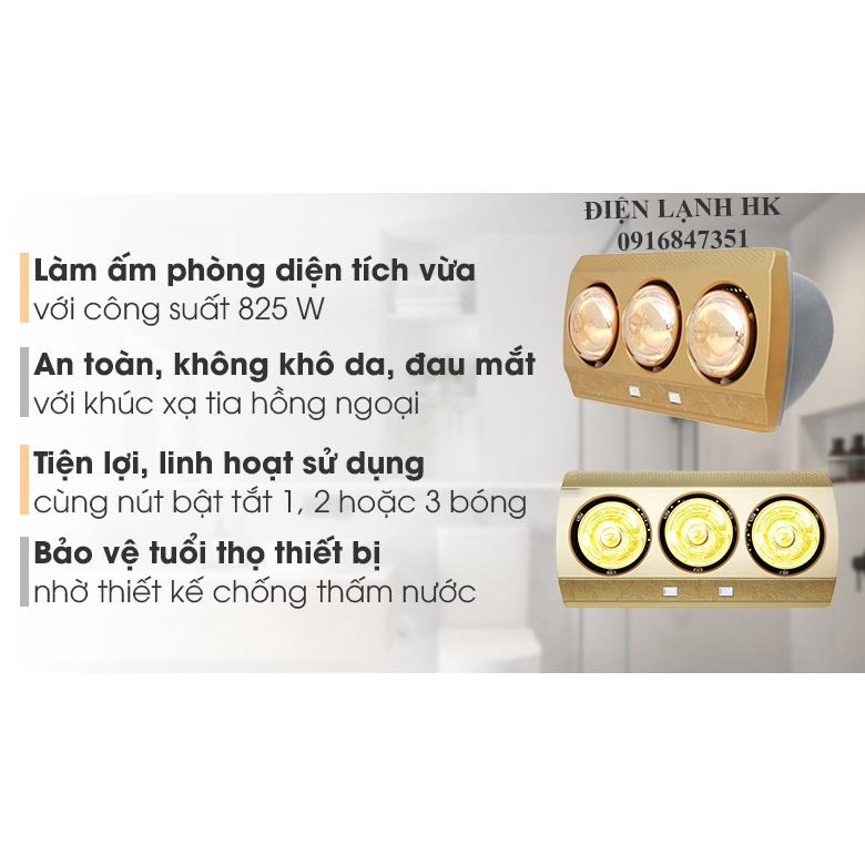 Đèn sưởi nhà tắm treo tường 2 bóng,3 bóng sưởi ấm nhanh, điều chỉnh từng bóng tiện lợi, chống cháy nổ