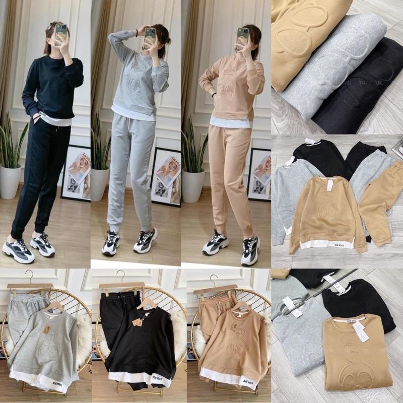 Bộ nỉ dập nổi gấu phối gấu trắng cá tính cho nữ