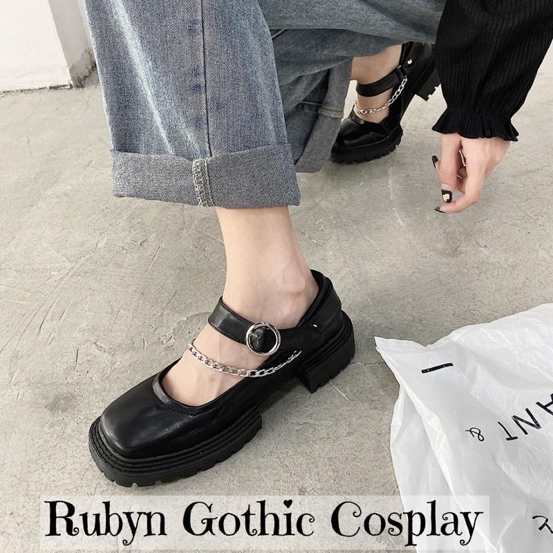 Giày Lolita Gothic mũi vuông phối xích độc lạ 618