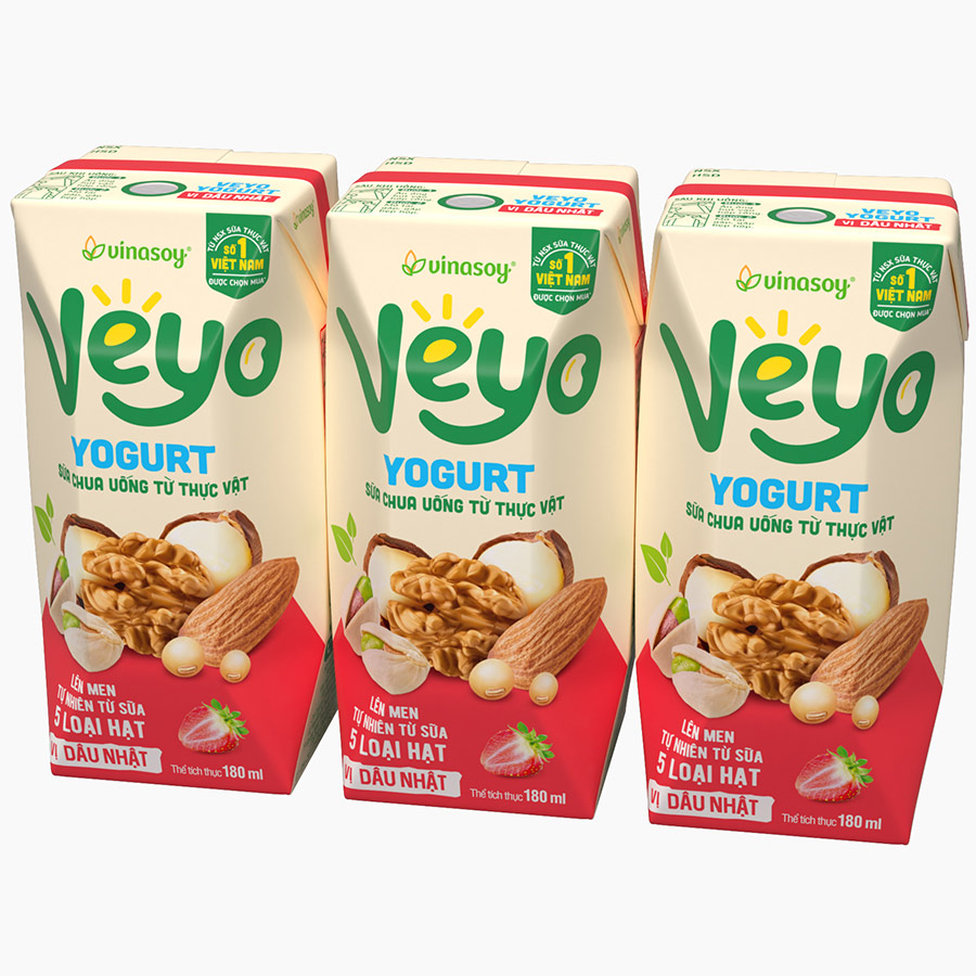 Thùng Sữa chua uống từ thực vật Veyo Yogurt ( 180ml x 30 Hộp) - Vị Dâu Tây Nhật