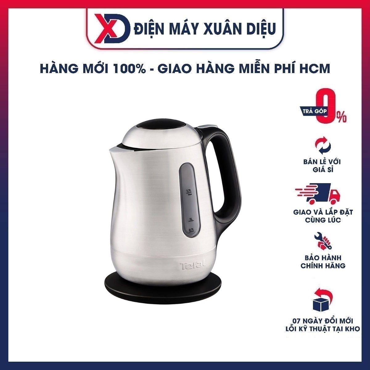 Ấm đun nước siêu tốc Tefal KI511D 1.7L - Hàng chính hãng (Chỉ giao HCM)