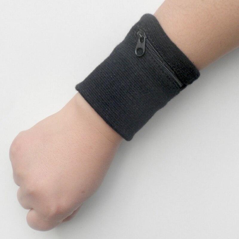 Zipper Pocket Sport Wristband Wrist Bracer Wrap Straps Bandage Gym Running Cycling Cotton Wristbands Support Wallets Key Bag