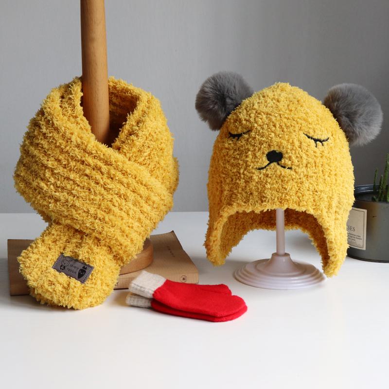 Nón Cho Bé Khăn Găng Tay Ba Bộ Mũ Trẻ Em Và Khăn Trong Mùa Thu Đông Bé Trai Và Bé Gái dệt Kim Mũ Ấm Áp