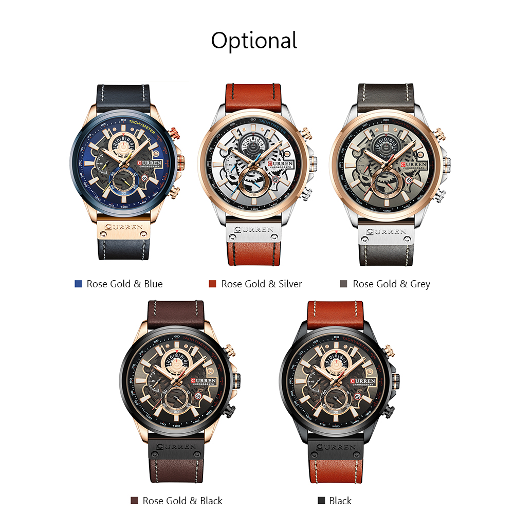 Đồng hồ Quartz CURREN Nam Dây đeo bằng da Hiển thị thời gian & Lịch Chức năng Chống thấm nước 3ATM