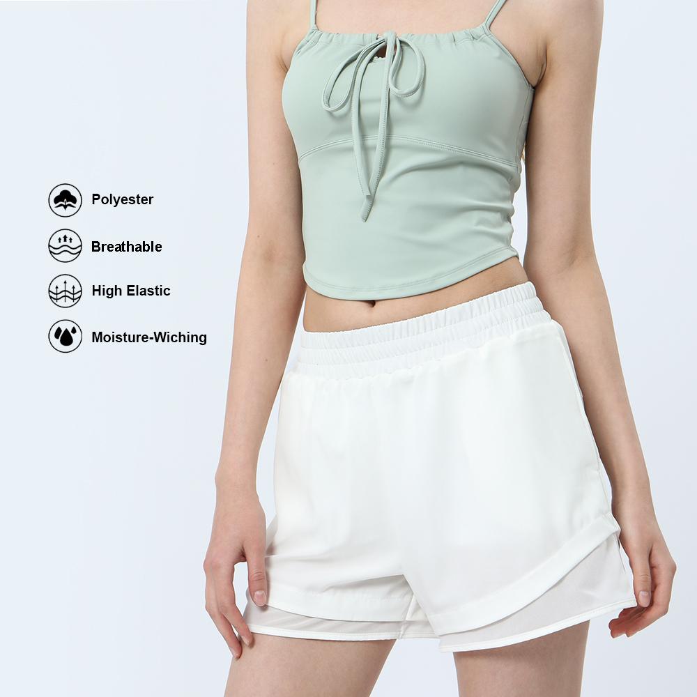 Cảm giác mát mẻ yoga quần short thể thao nhanh chóng làm khô quần legging ngắn với lớp lót tập luyện tập thể dục quần short tập luyện Color: Beige Size: XL