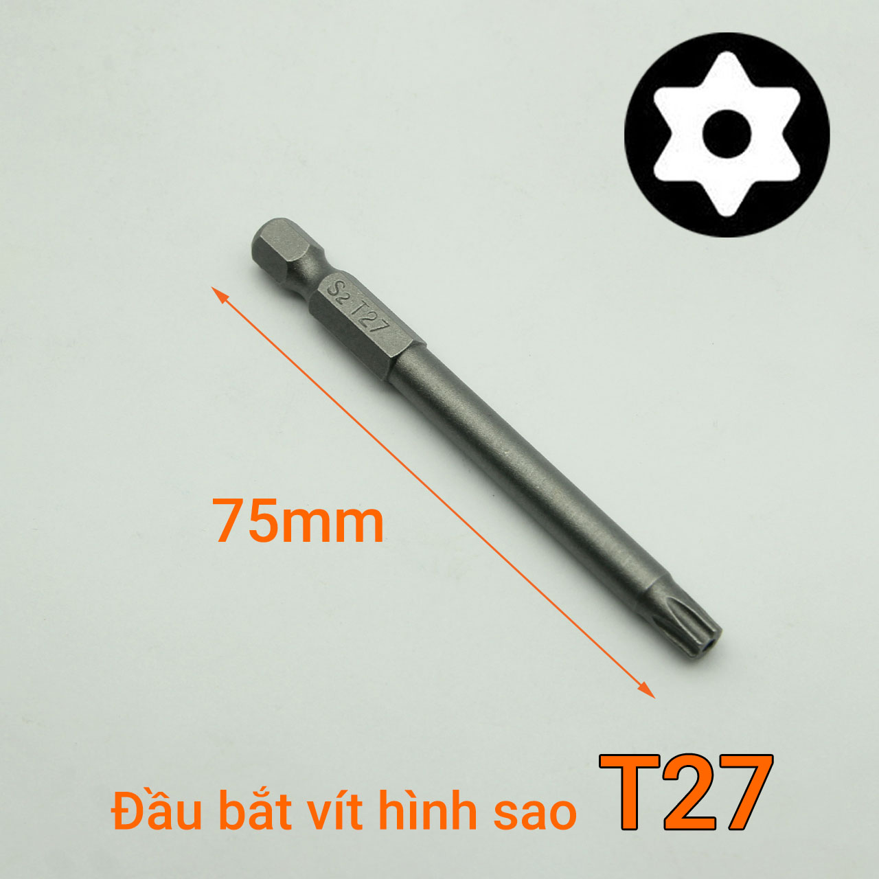 Bộ 5 Đầu bắt vít hình sao dài 75mm chuôi lục thép S2