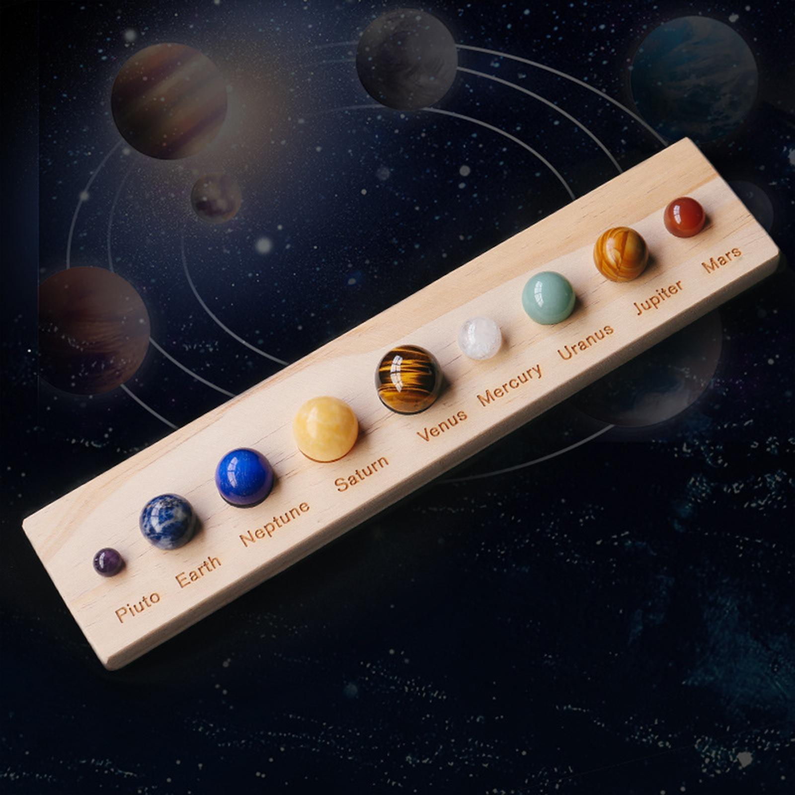 Hình ảnh Solar System 9 Planets Figurines Wooden Stand Display Table Good Luck Decor
