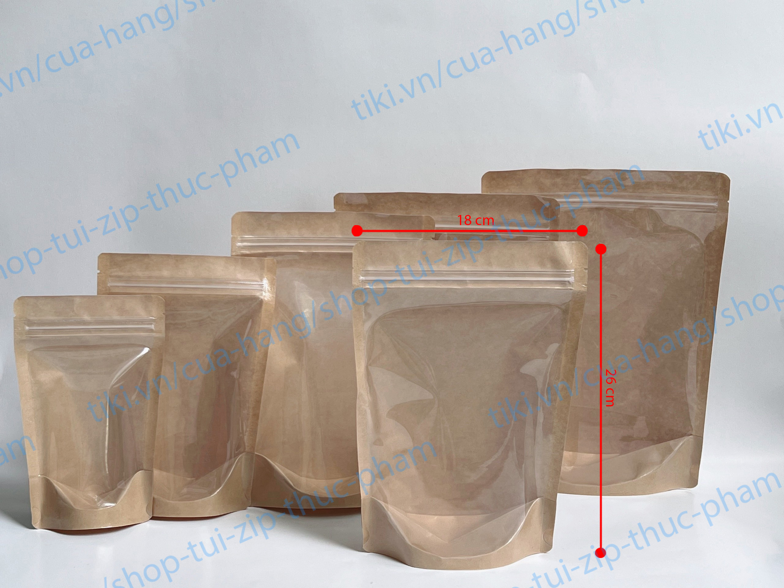 1KG Túi Zip mặt giấy - mặt trong, túi giấy đựng thực phẩm khô, Túi đựng bánh kẹo, túi zip giấy kraft, craft nhìn thấy sản phầm bên trong