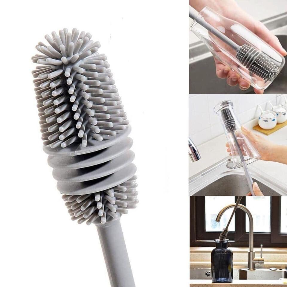 Cọ Vệ Sinh Rửa Ly, Cốc Bình Sữa Cho Bé Cán Dài Bằng Silicon Tiện Lợi Siêu Bền