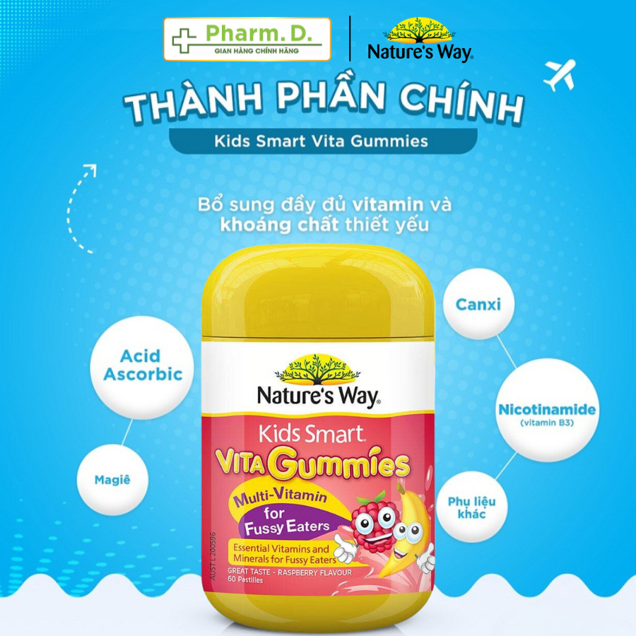 Kẹo Dẻo Vitamin NATURE'S WAY Kids Smart Vita Gummies Bổ Sung Dinh Dưỡng Cho Trẻ Biếng Ăn (Hộp 60 Viên)