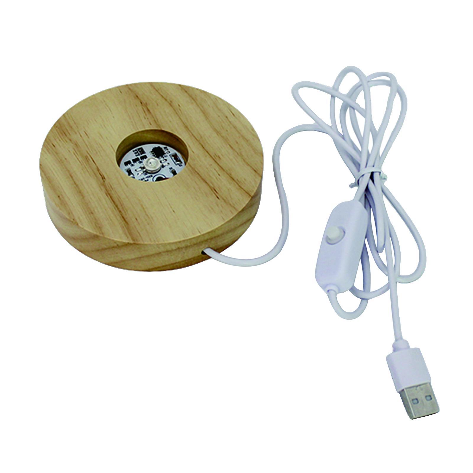 3X Wooden Round LED Light Base Display Stand Lamp for Crystals Ball Colorful