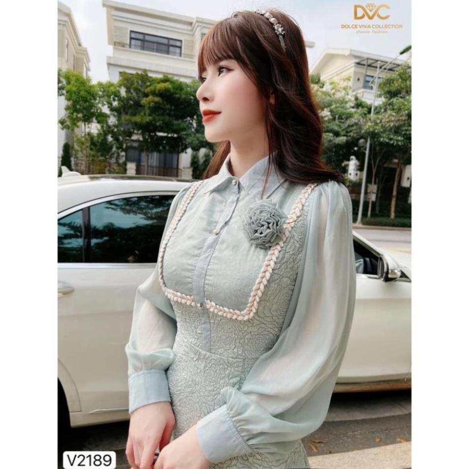 Váy gấm xanh mint thiết kế V2189 - DOLCE VIVA COLLECTION