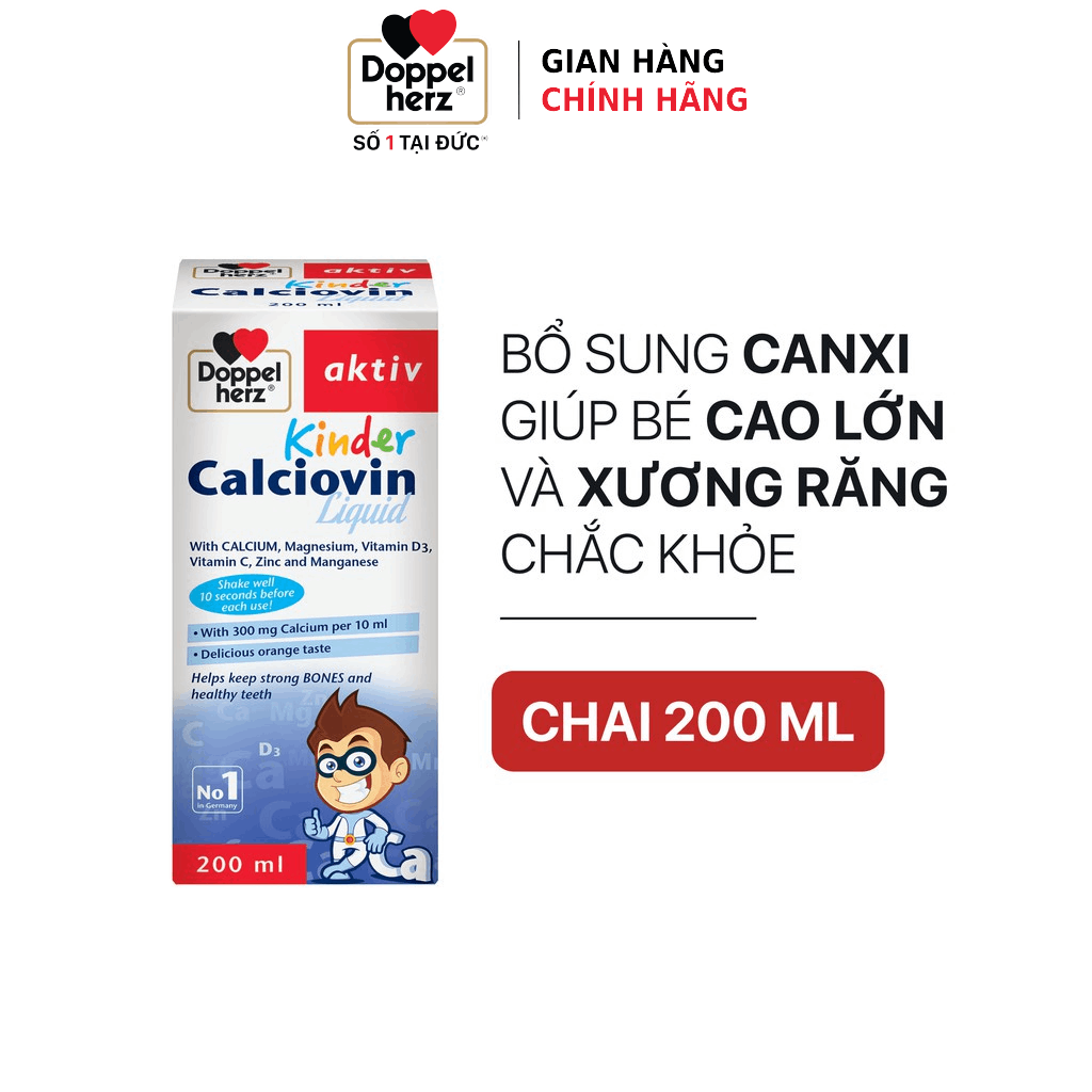 Siro bổ sung Canxi hữu cơ dành cho bé Doppelherz Aktiv Kinder Calciovin Liquid