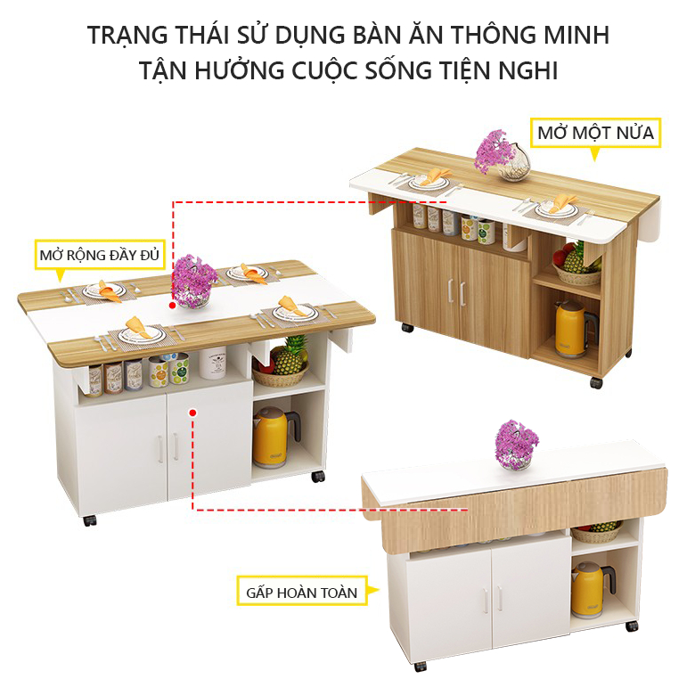 Bàn Ăn Gấp Gọn Thông Minh Kèm Bánh Xe Dễ Dàng Di Chuyển AP286