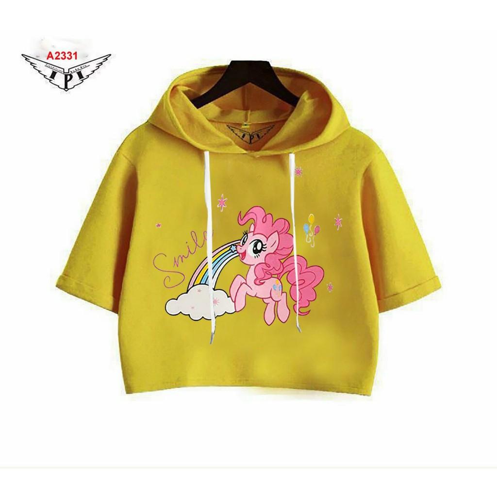 Áo hoodie bé gái kiểu croptop chất thun cotton mịn mát size từ 40kg-63kg