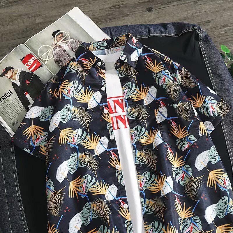 Áo sơ mi nam ngắn tay in hoa phong cách Hawaii