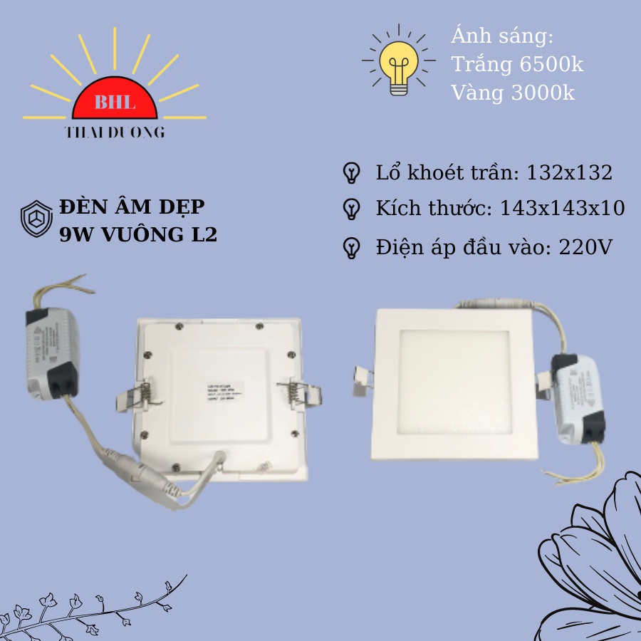Đèn Âm Dẹp Vuông Thanh Nhựa 9W