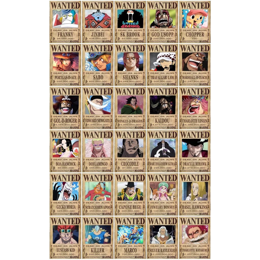 Combo 60 tấm truy nã các nhân vật Onepiece wanted poster loại mỏng