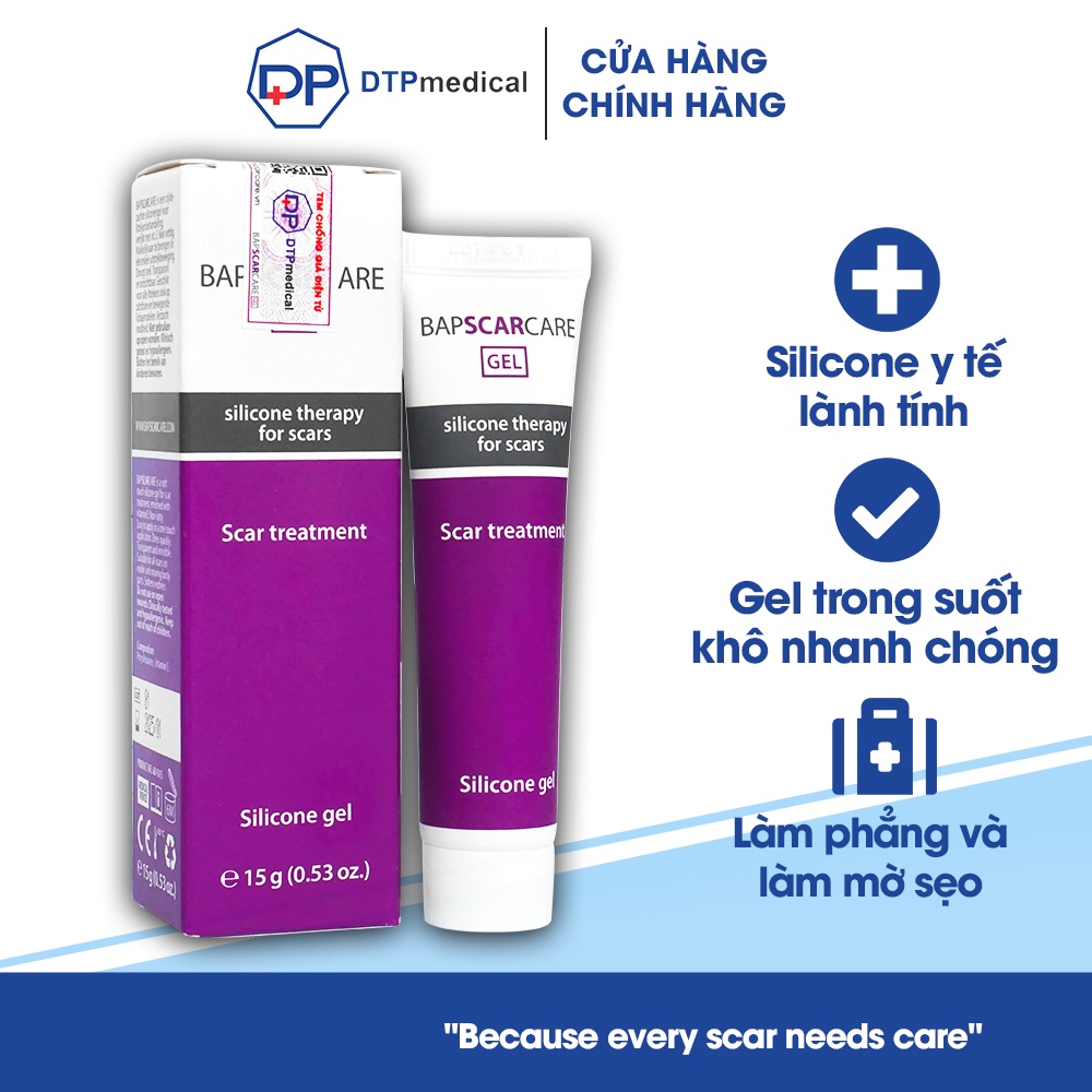 Kem sẹo Bapscarcare cao cấp - Gel sẹo silicone giúp làm mờ và ngăn ngừa các vết sẹo bất thường hiệu quả (Tuýp 15g)