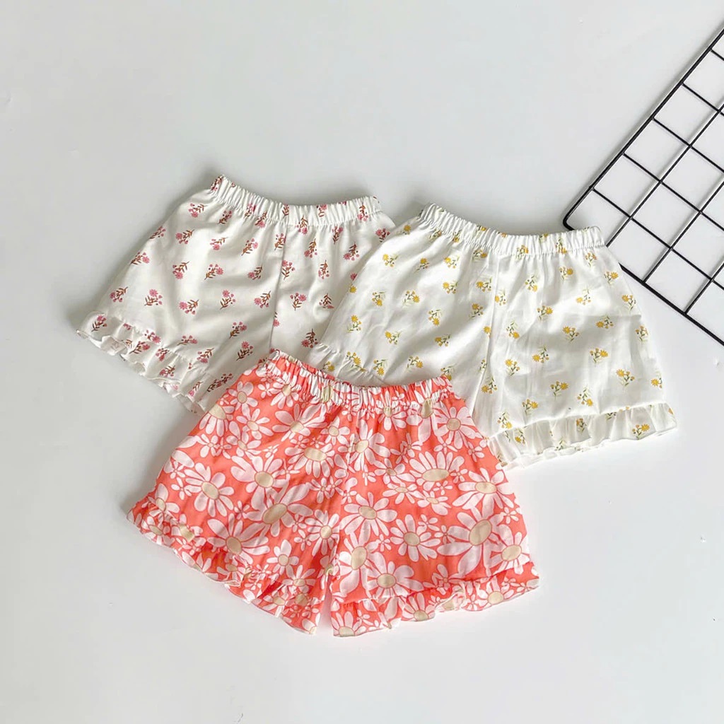 Quần Đùi Họa Tiết Hoa Viền Bèo Cho Bé Gái Sơ Sinh 1 2 3 4 Tuổi Từ 3-16kg Dành Cho Bé Gái