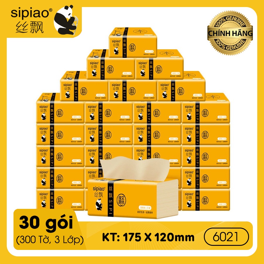 Thùng 30 gói Giấy Sipiao hàng chuẩn loại 1 nội địa 6021, 3 lớp thấm hút, dai - mềm- mịn an toàn cho da em bé
