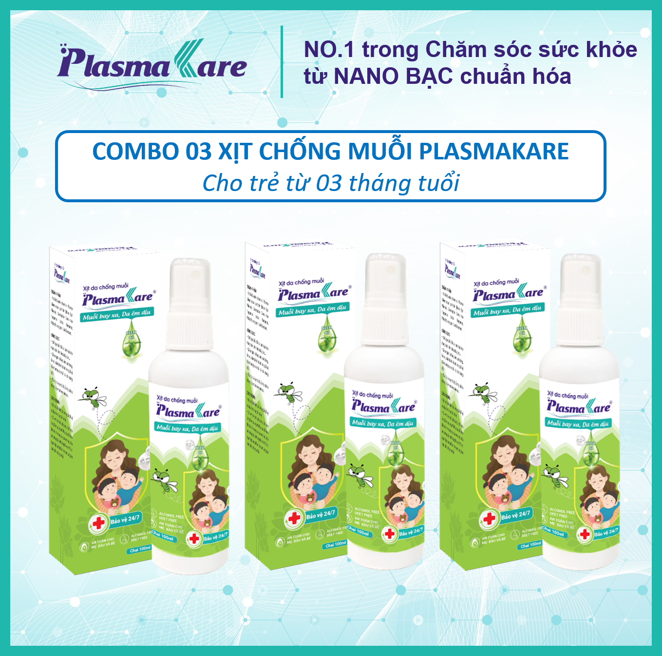 Combo 3 Xịt da chống muỗi PlasmaKare chống muỗi 24/7