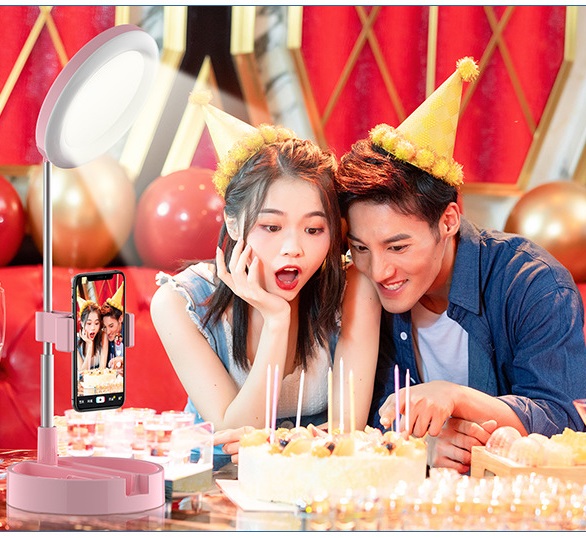 Đèn livestream/Đèn Hỗ Trợ Sáng Livestream Để Bàn gấp gọn kiêm gương trang điểm siêu đẹp