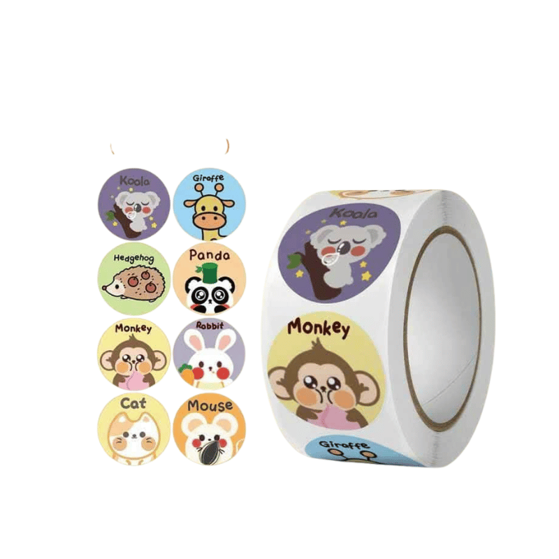 Set 11 Cuộn Sticker Khen Thưởng Đáng Yêu – Tem Dán Mặt Cười, Động Vật, Cảm Ơn, Động Viên Cho Bé