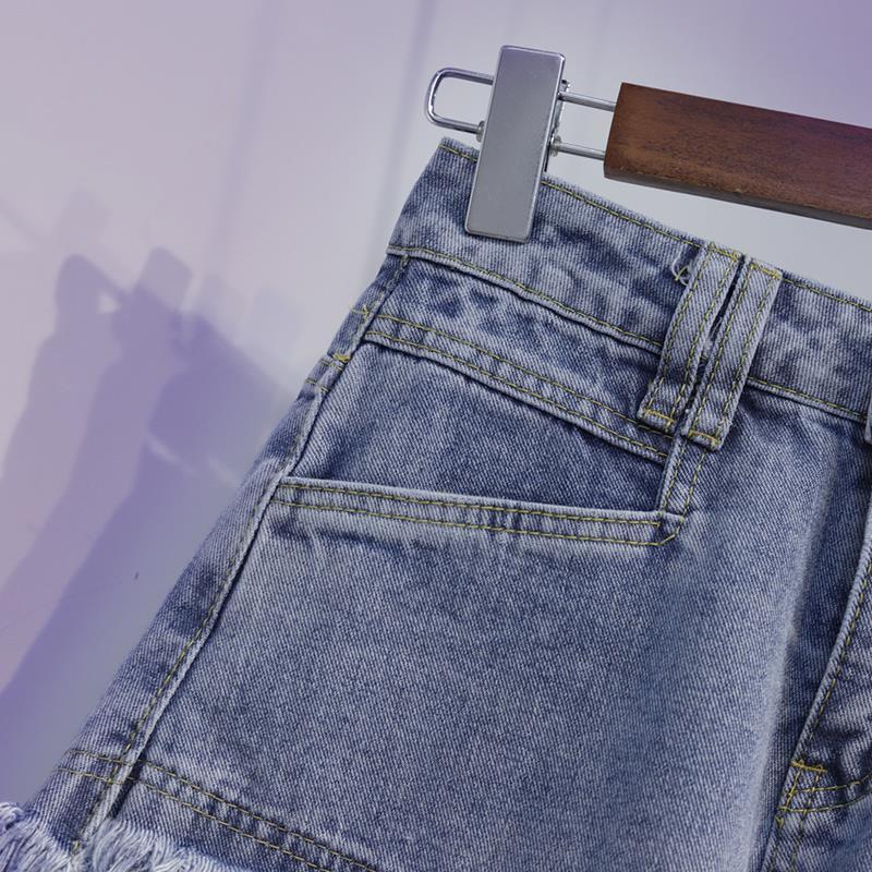 Quần Short Denim Lưng Cao Ống Rộng Size Lớn Cho Nữ